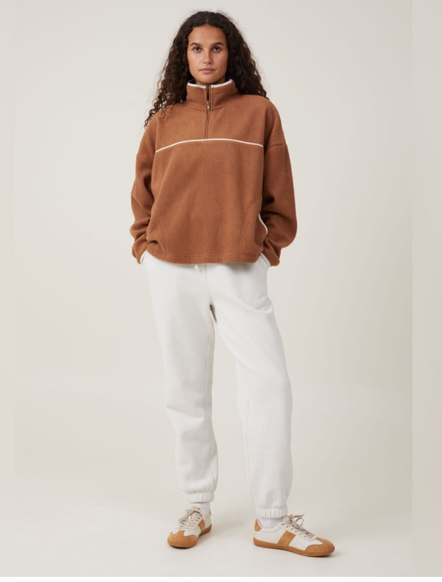 COTTON ON Teddy Fleece Pullover Half Zip Sweatshirt Trendy Size Large