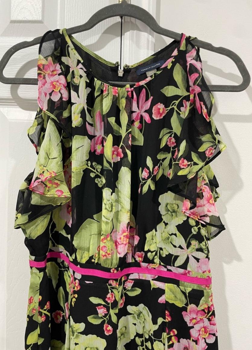 Tommy Hilfiger Floral Chiffon Ruffle Sleeveless Fit & Flare Midi Dress Size 6