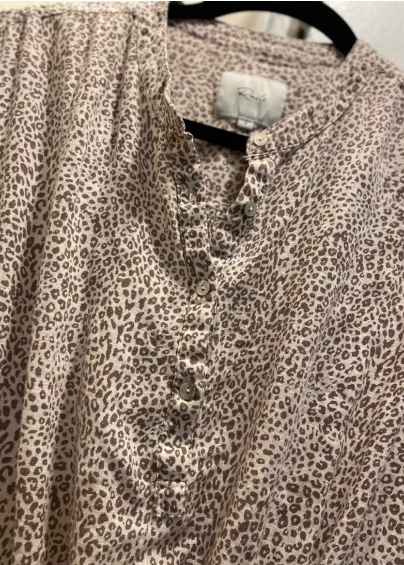 Rails Angelina Smocked Waist Tiered Mini Dress Sand Cheetah Linen Blend Size XS