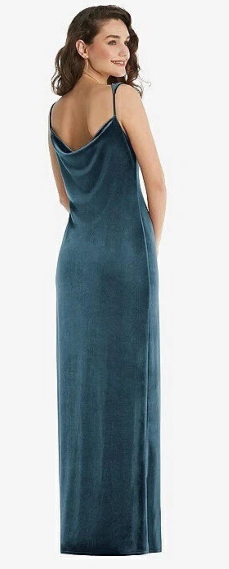 Social Bridesmaid Asymmetrical Shoulder Velvet Maxi Dress Dutch Blue Size XL