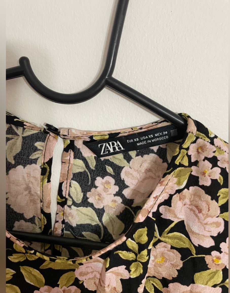 ZARA Floral Print Puff Sleeve Long Sleeve Mini Dress 8533/186 Size XS $70