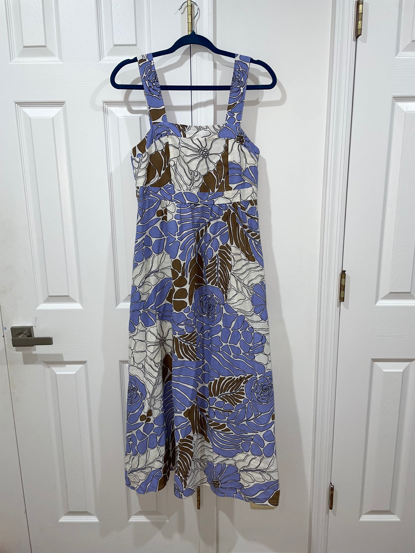 NWT Spighe Di Lino Linen Blend Made In Italy Midi Dress Periwinkle/Brown Size M