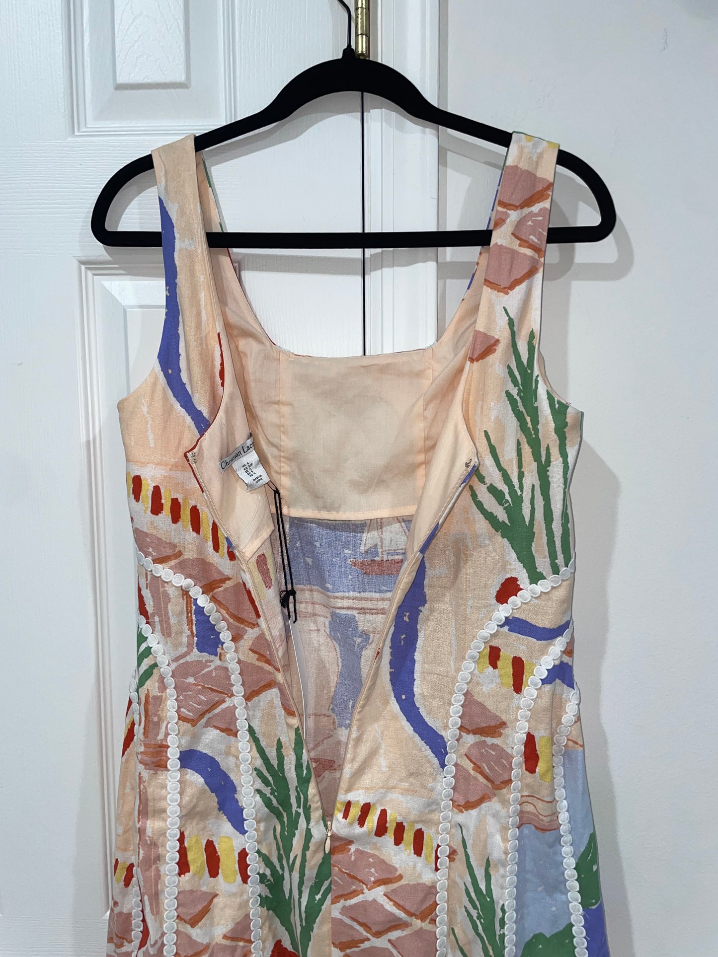 Christian Lacroix Linen Blend Scenic Coastal Print Maxi Dress Size Small