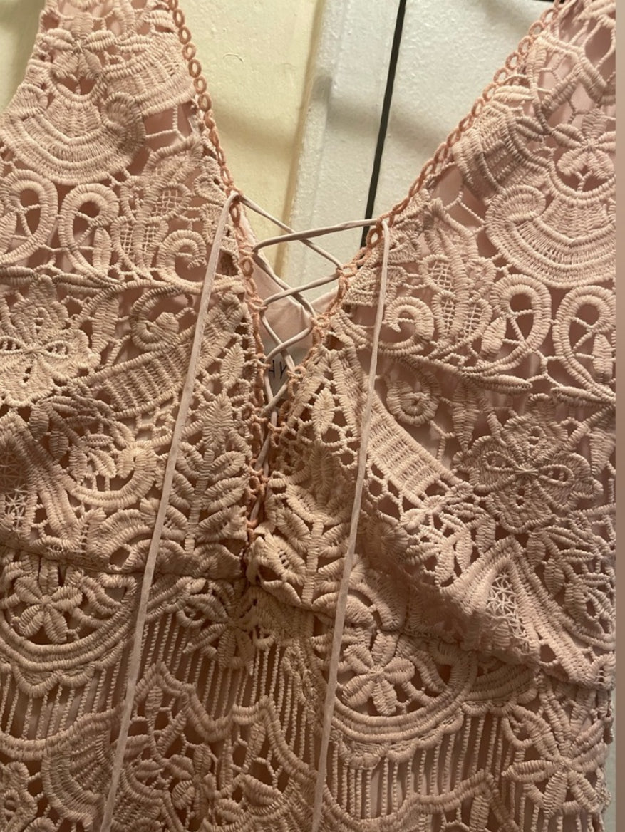 SAYLOR Elana Pink Lace V-Neck Mini Dress With Fringes Size XS
