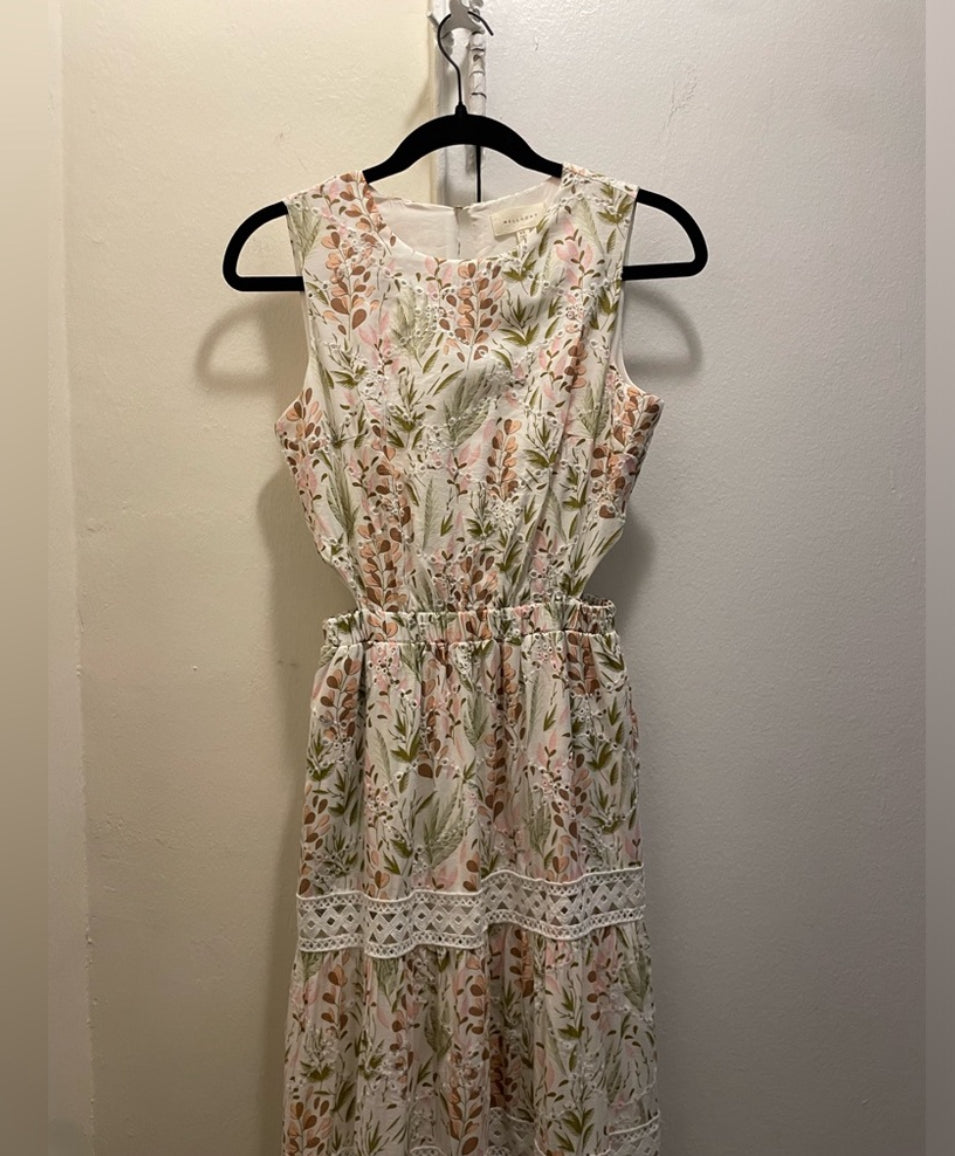 Melloday Tiered Floral Cutout Maxi Sleeveless Dress Eyelet Fit & Flare Size XS