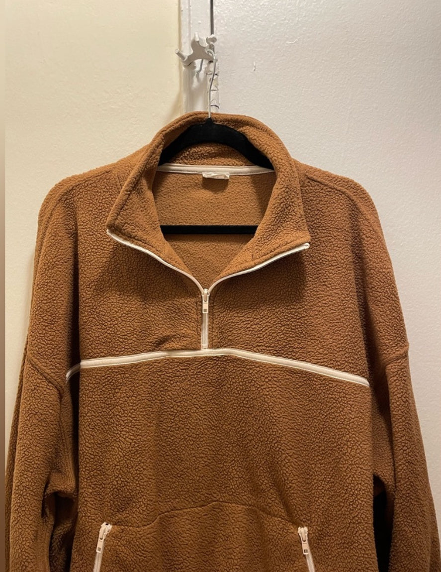COTTON ON Teddy Fleece Pullover Half Zip Sweatshirt Trendy Size Large