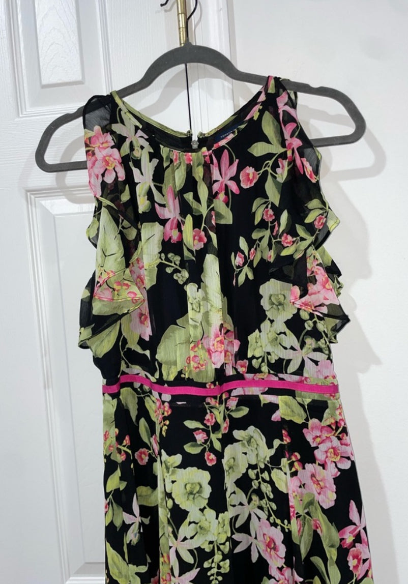 Tommy Hilfiger Floral Chiffon Ruffle Sleeveless Fit & Flare Midi Dress Size 6