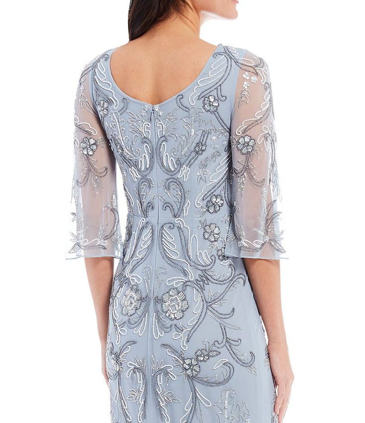 Aidan Mattox Light Blue Fully Beaded Gown Maxi Column Dress Size 4 $495