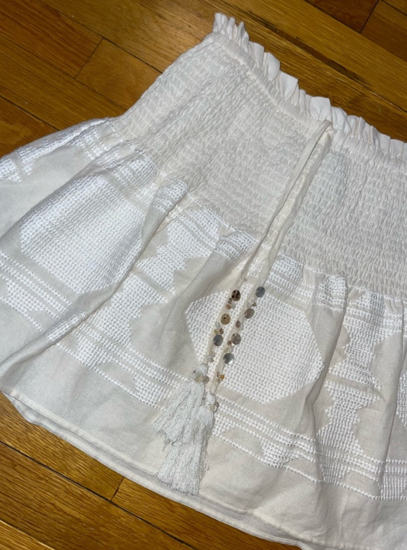 Zara Cream Linen Blend Short Mini Skirt Smocked Waist Size Medium
