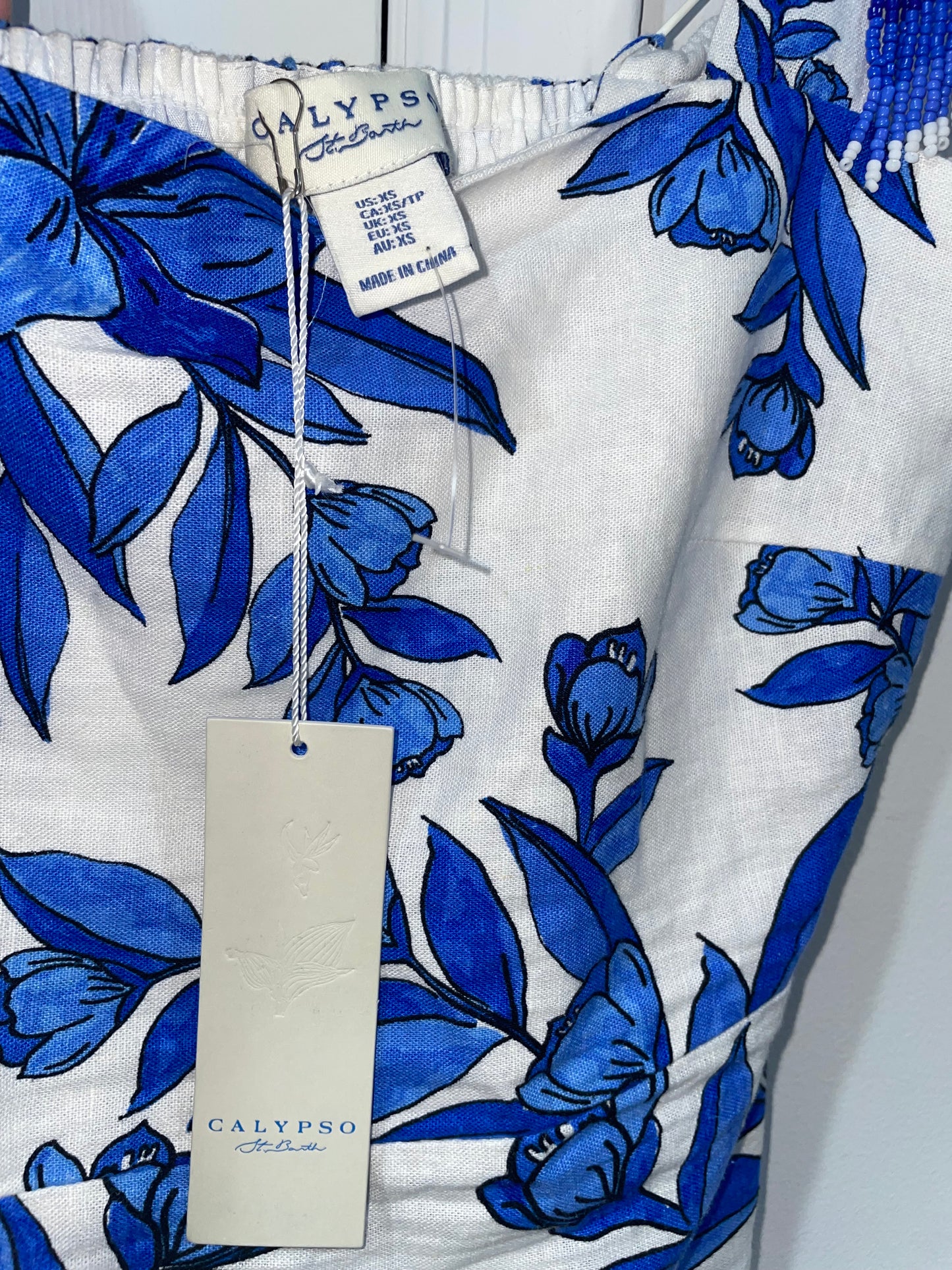 Calypso St. Barth Linen Blend Tropical Floral Midi Sheath Dress Size XS