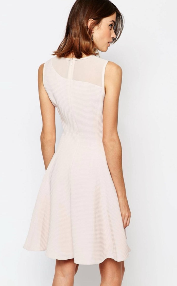 REISS Verde Drop Waist Pink Sleeveless Dress with Sheer Insert Size 4 $360
