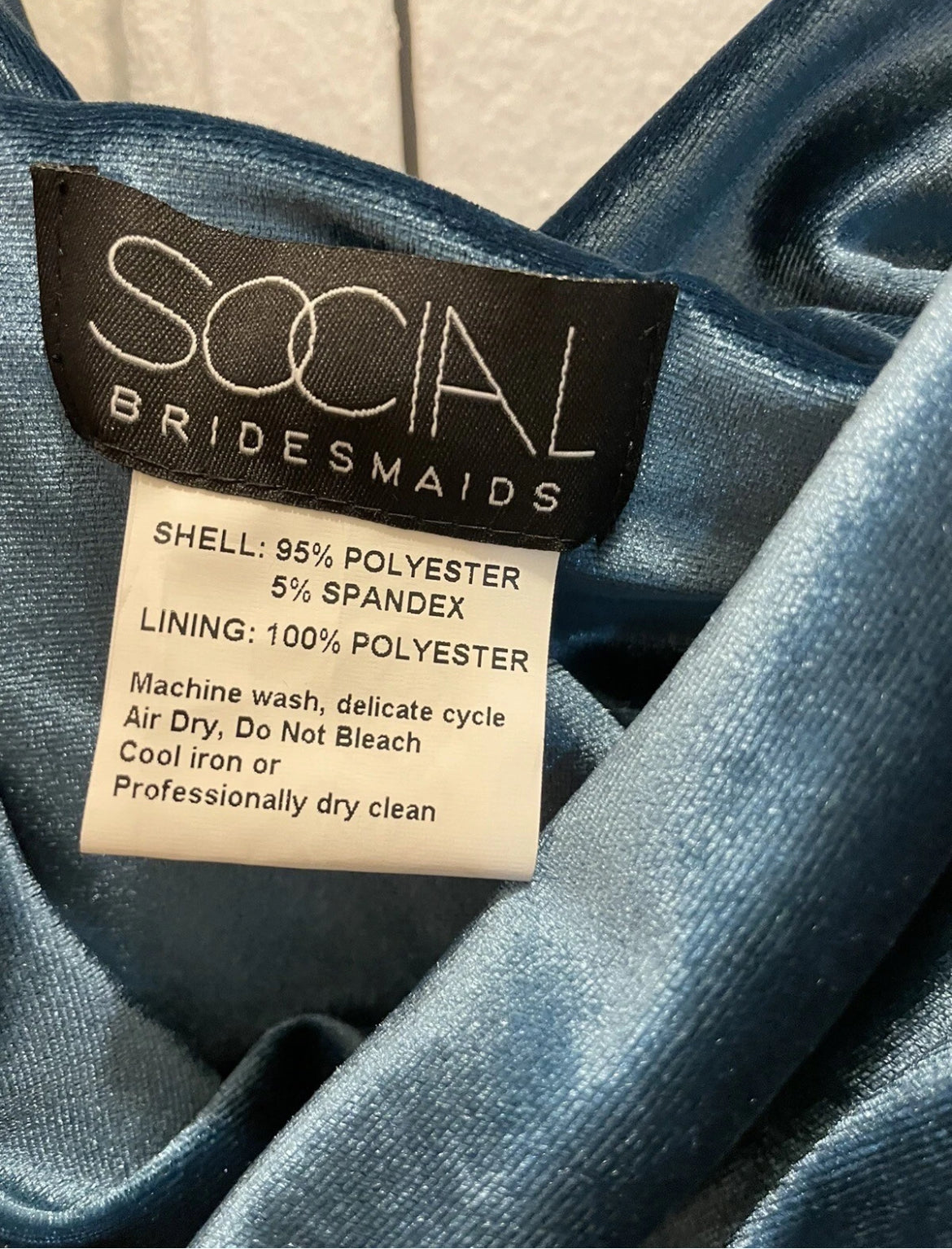 Social Bridesmaid Asymmetrical Shoulder Velvet Maxi Dress Dutch Blue Size XL