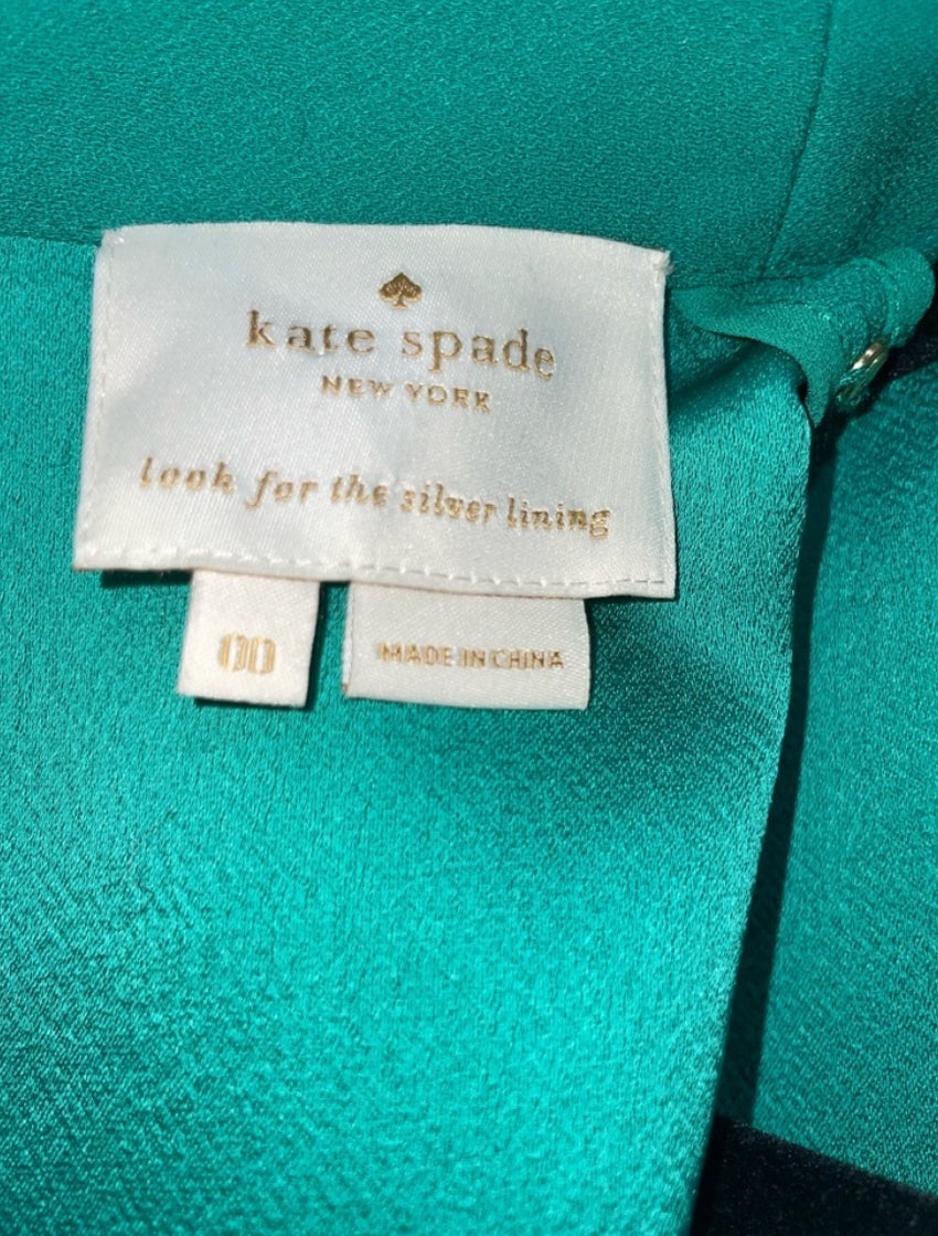 Kate Spade Emerald Green Satin Crepe Flutter Sleeve Shift Dress Size 00 $398