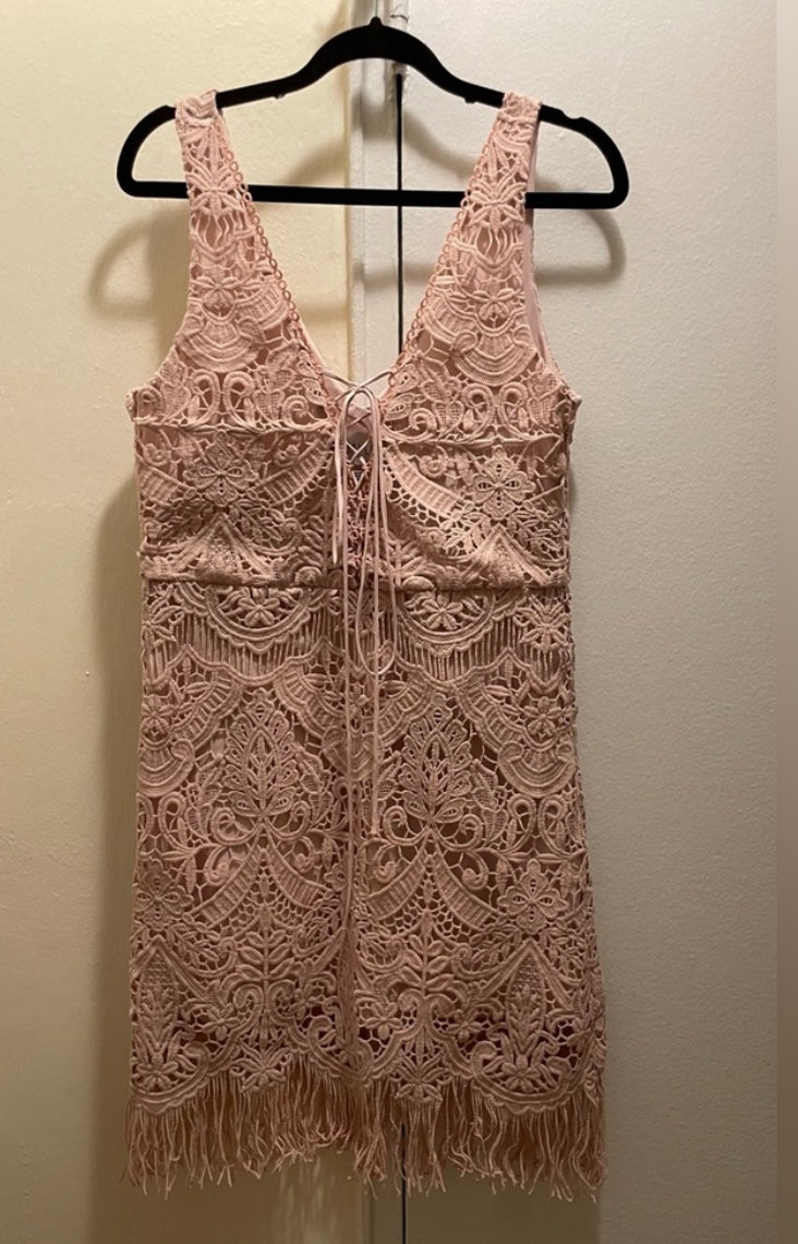 SAYLOR Elana Pink Lace V-Neck Mini Dress With Fringes Size XS