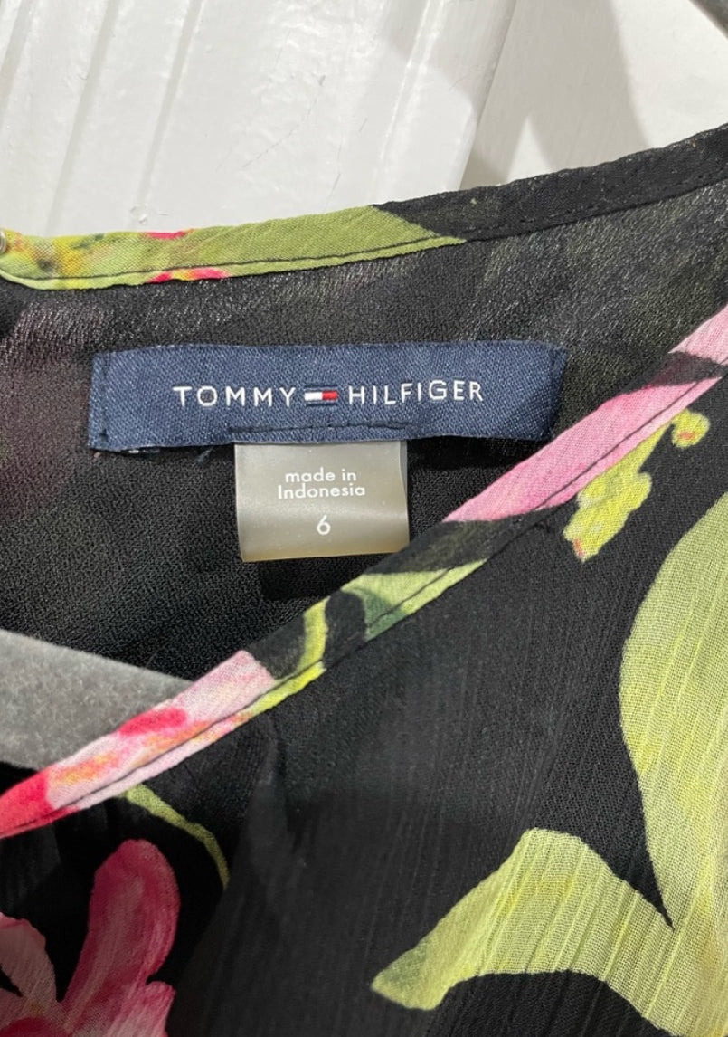 Tommy Hilfiger Floral Chiffon Ruffle Sleeveless Fit & Flare Midi Dress Size 6