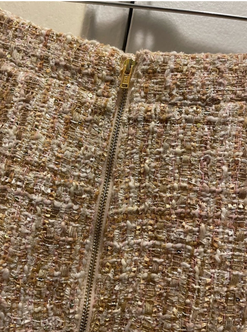 NWOT Foxiedox for ANTHROPOLOGIE Quincy Metallic Tweed Knee Length Skirt Size M