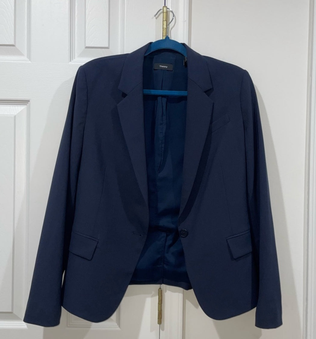 Theory Gabe N Edition Deep Blue Virgin Wool Slim Fit Blazer Size 10 $425
