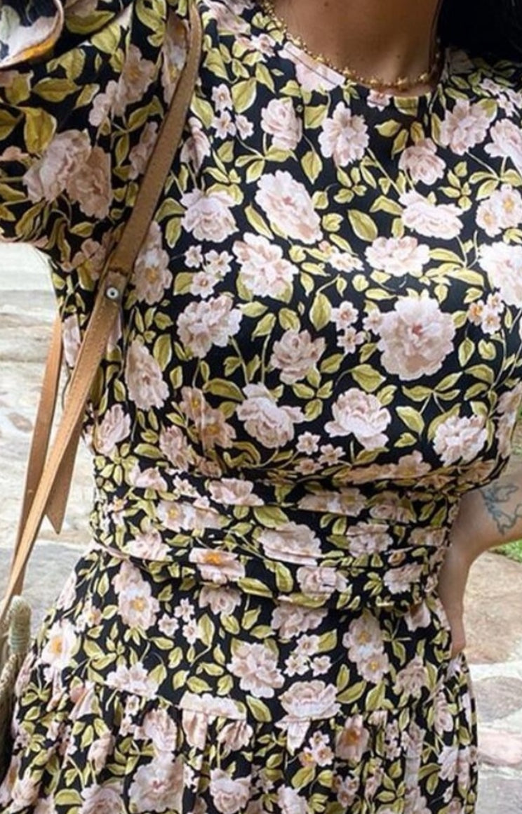 ZARA Floral Print Puff Sleeve Long Sleeve Mini Dress 8533/186 Size XS $70
