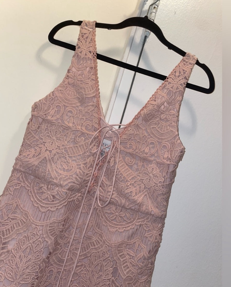 SAYLOR Elana Pink Lace V-Neck Mini Dress With Fringes Size XS