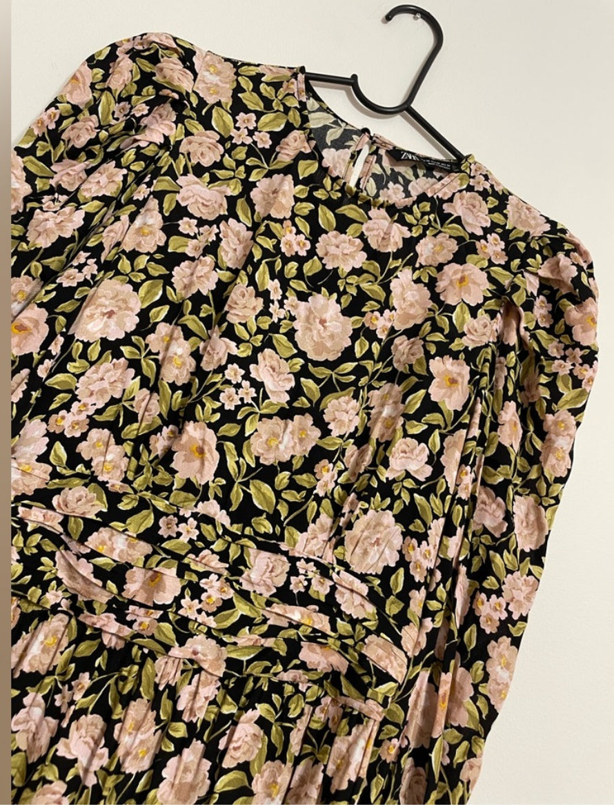 ZARA Floral Print Puff Sleeve Long Sleeve Mini Dress 8533/186 Size XS $70