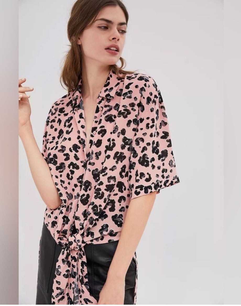Maeve By Anthropologie Rita Printed Tunic Blouse Leopard Print Size Small