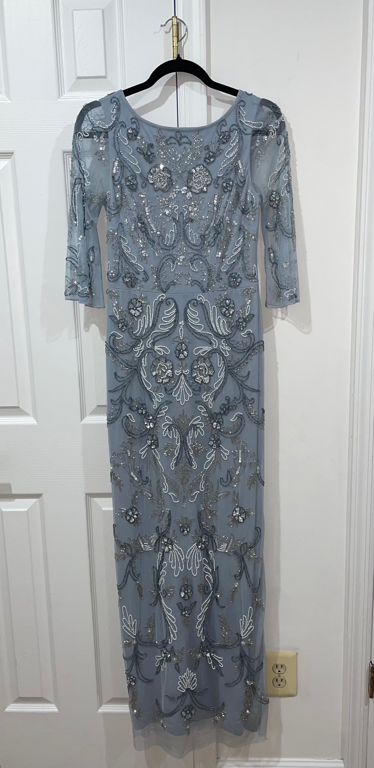 Aidan Mattox Light Blue Fully Beaded Gown Maxi Column Dress Size 4 $495