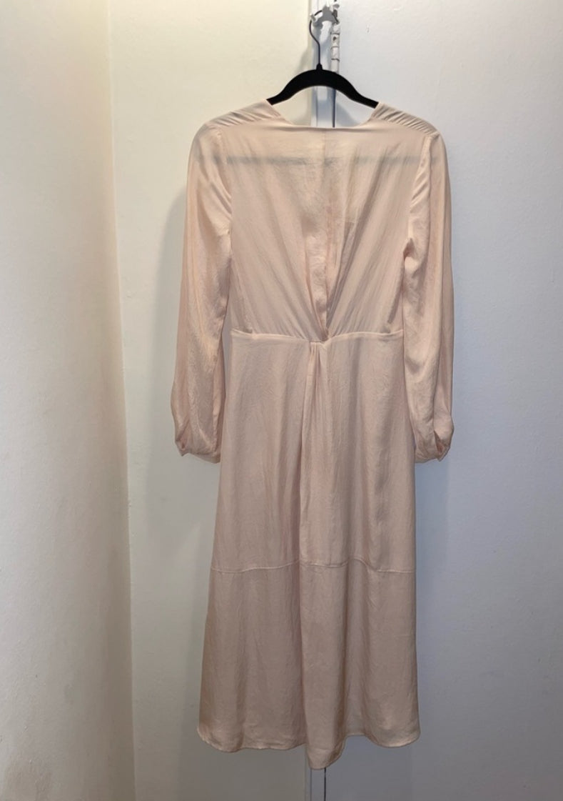 VINCE Long Sleeve Twist Drape Dress In Oat Blush V-Neck Size 2 $395