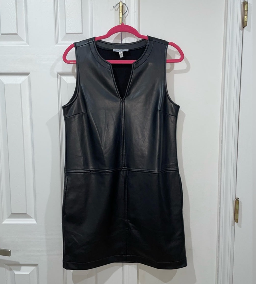 Michael Stars Women’s Black Cecilia A-Line Faux Leather Vegan Dress Size S $168
