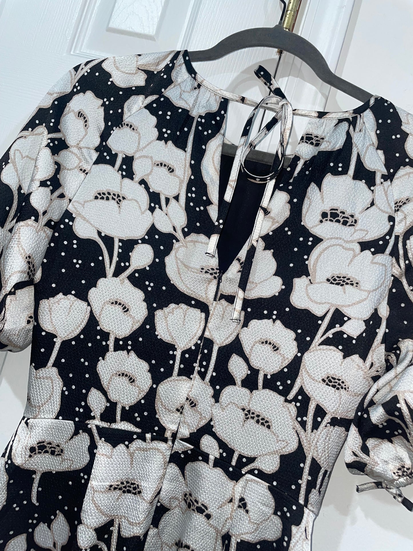 Ted Baker Abriee Puff Sleeve Textured Floral Midi Dress Size 0/US Size 2 $325