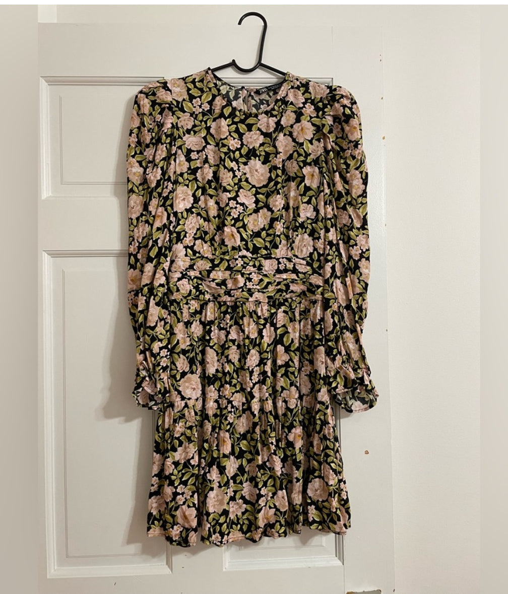 ZARA Floral Print Puff Sleeve Long Sleeve Mini Dress 8533/186 Size XS $70