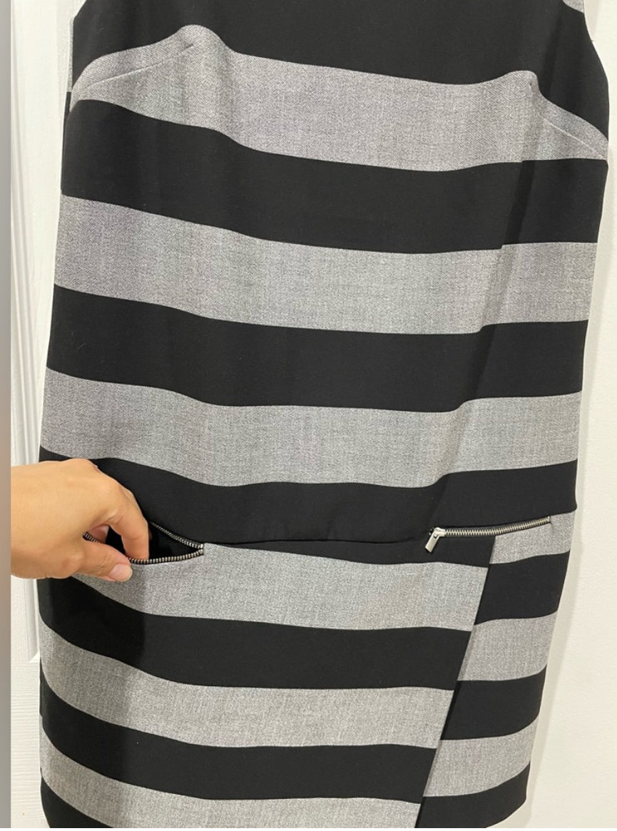 Banana Republic Black Gray Rugby Striped Asymmetric Mini Sheath Dress Sz 4 $140