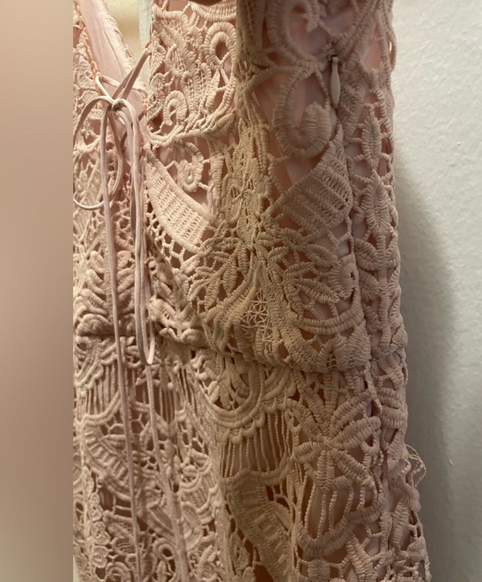 SAYLOR Elana Pink Lace V-Neck Mini Dress With Fringes Size XS