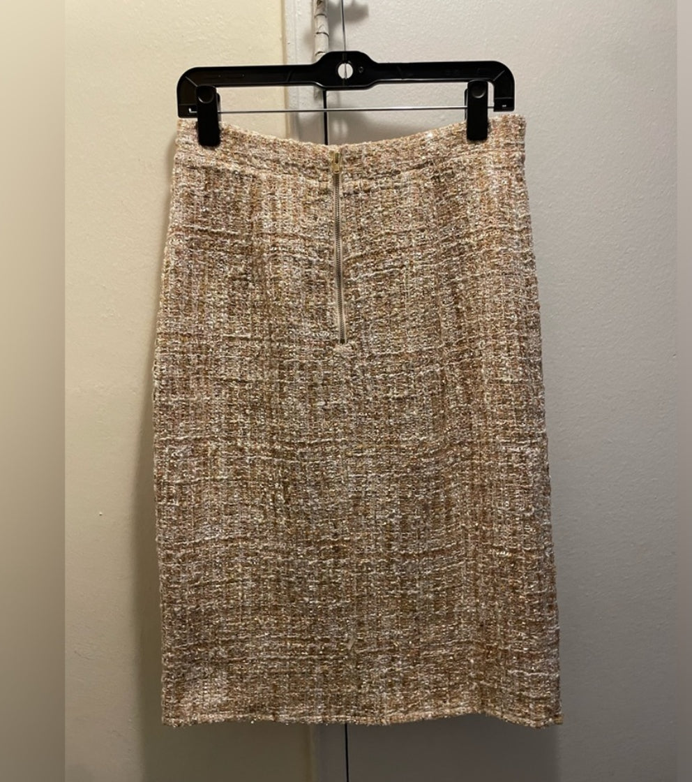 NWOT Foxiedox for ANTHROPOLOGIE Quincy Metallic Tweed Knee Length Skirt Size M