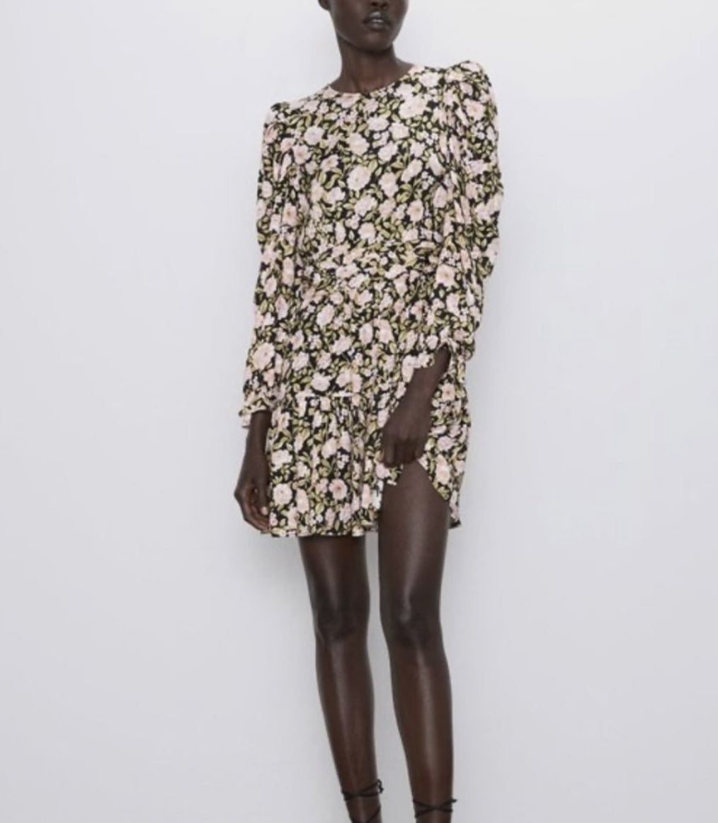 ZARA Floral Print Puff Sleeve Long Sleeve Mini Dress 8533/186 Size XS $70