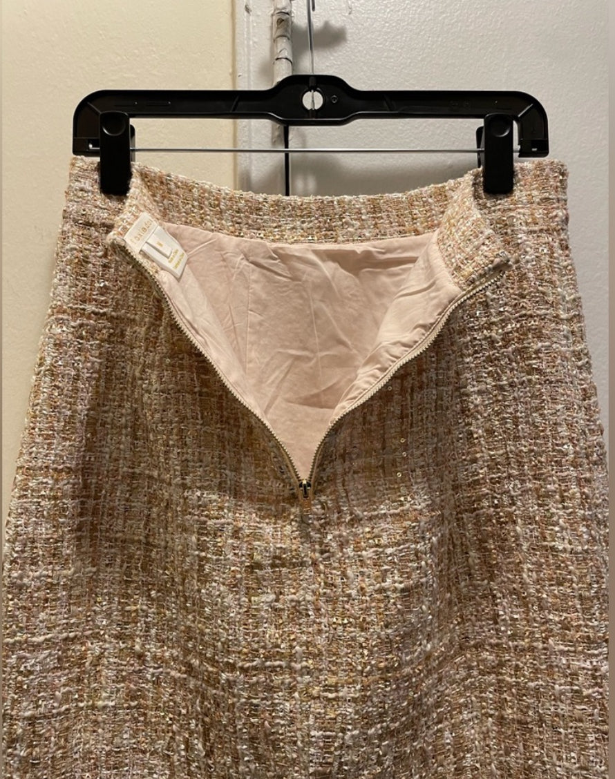 NWOT Foxiedox for ANTHROPOLOGIE Quincy Metallic Tweed Knee Length Skirt Size M