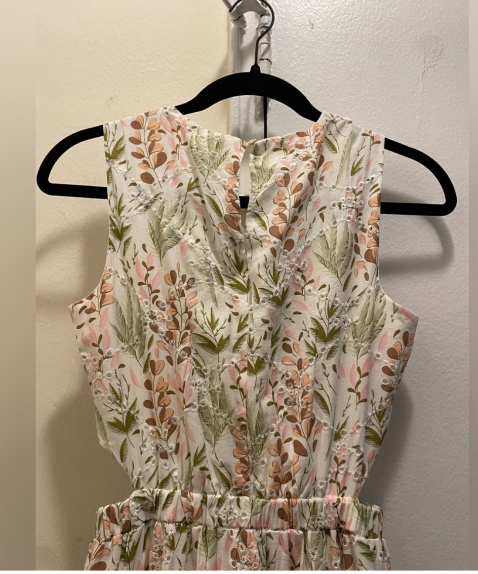 Melloday Tiered Floral Cutout Maxi Sleeveless Dress Eyelet Fit & Flare Size XS