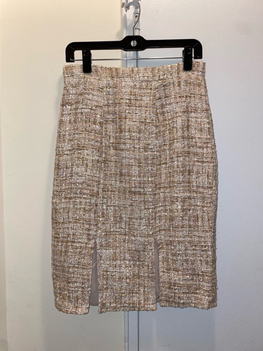 NWOT Foxiedox for ANTHROPOLOGIE Quincy Metallic Tweed Knee Length Skirt Size M