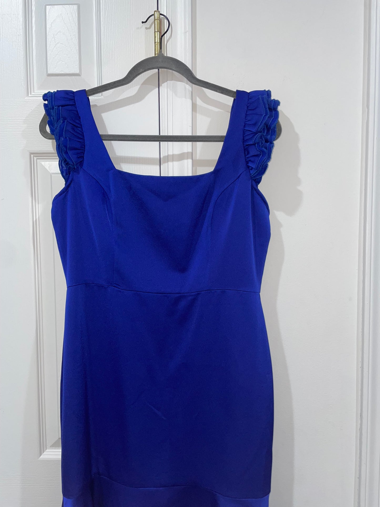Aidan Mattox Royal Sapphire Blue High Low Cocktail Dress Ruffle Sleeve Size 8