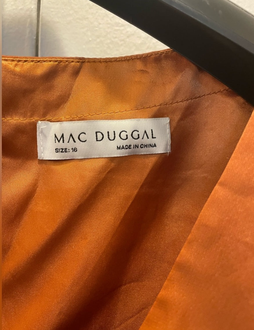 NWT Mac Duggal Ruffle-Trim Midi Dress Flutter Sleeves Rust Colored Size 16 $498