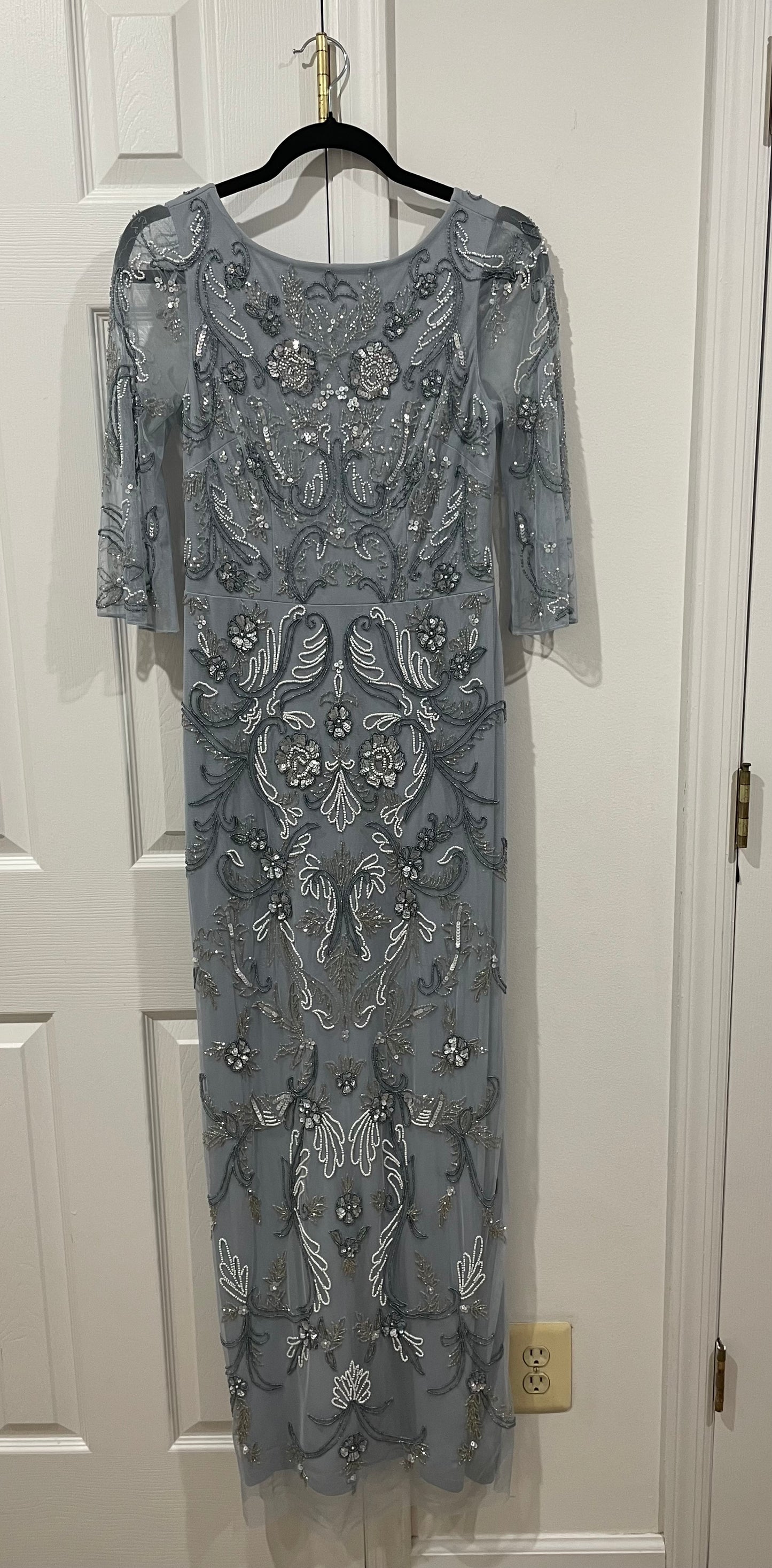 Aidan Mattox Light Blue Fully Beaded Gown Maxi Column Dress Size 4 $495
