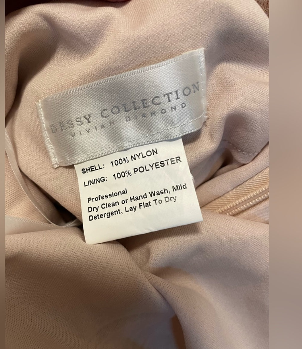 NWT DESSY COLLECTION Elle Rose Gold Sequin Maxi Dress Cowl Back Gown Size 6
