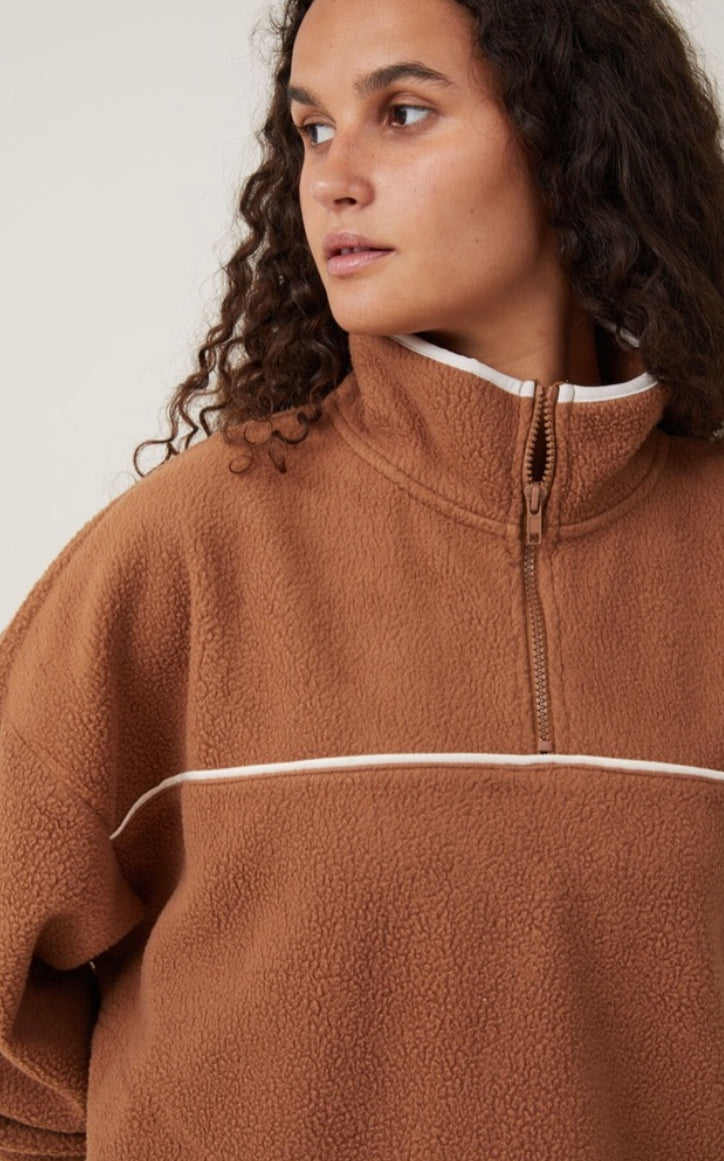 COTTON ON Teddy Fleece Pullover Half Zip Sweatshirt Trendy Size Large
