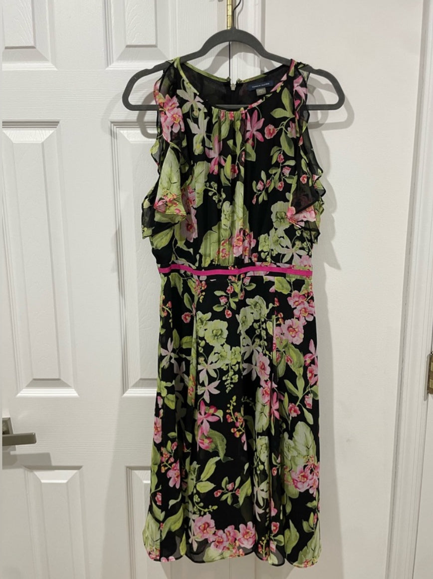 Tommy Hilfiger Floral Chiffon Ruffle Sleeveless Fit & Flare Midi Dress Size 6