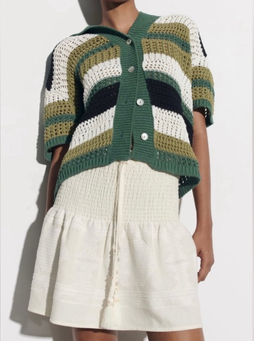 Zara Cream Linen Blend Short Mini Skirt Smocked Waist Size Medium