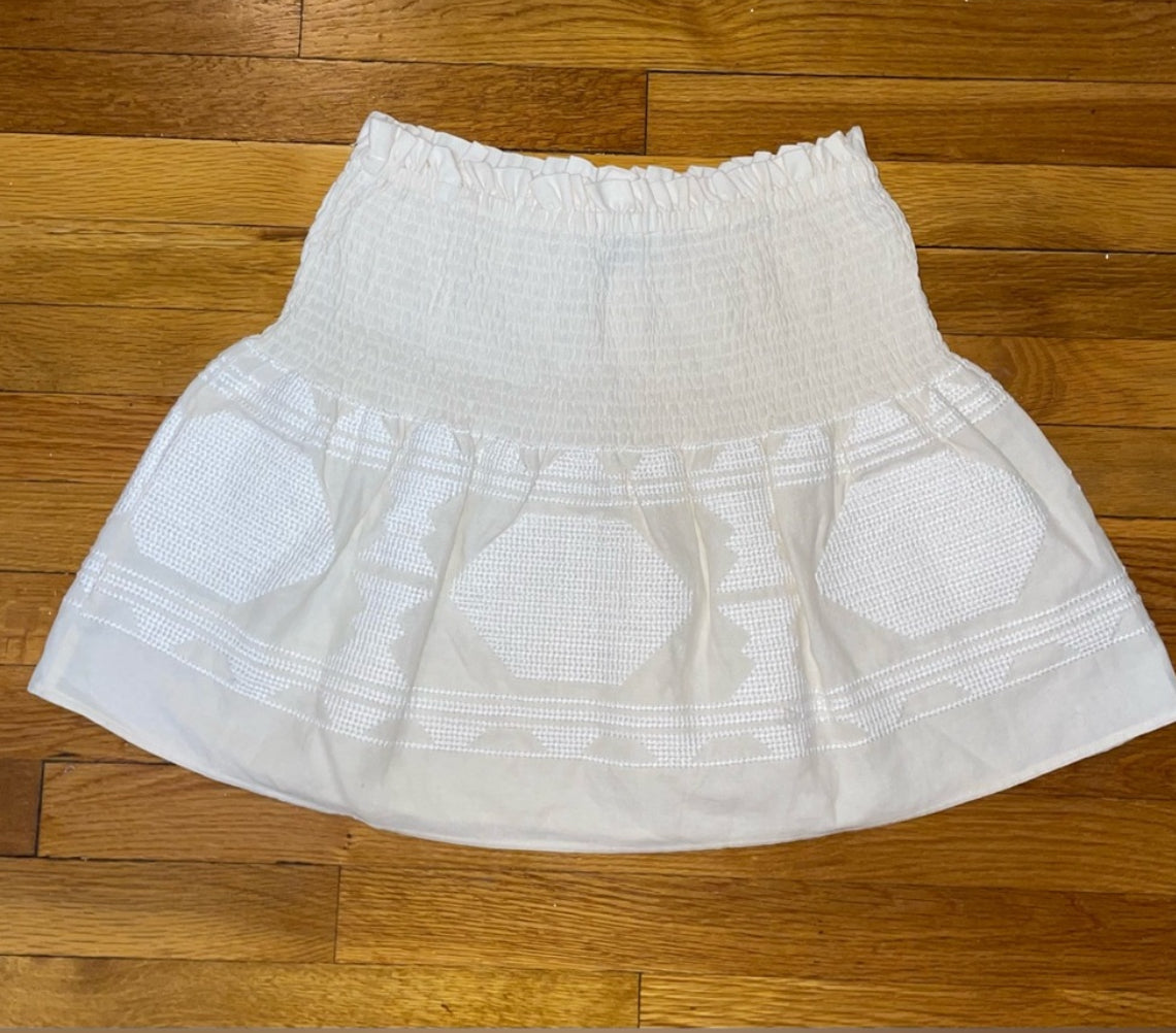 Zara Cream Linen Blend Short Mini Skirt Smocked Waist Size Medium