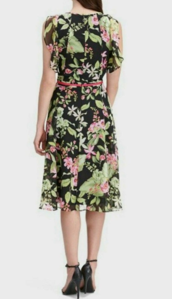 Tommy Hilfiger Floral Chiffon Ruffle Sleeveless Fit & Flare Midi Dress Size 6