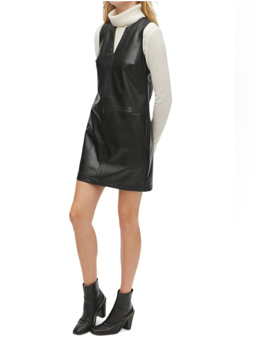 Michael Stars Women’s Black Cecilia A-Line Faux Leather Vegan Dress Size S $168