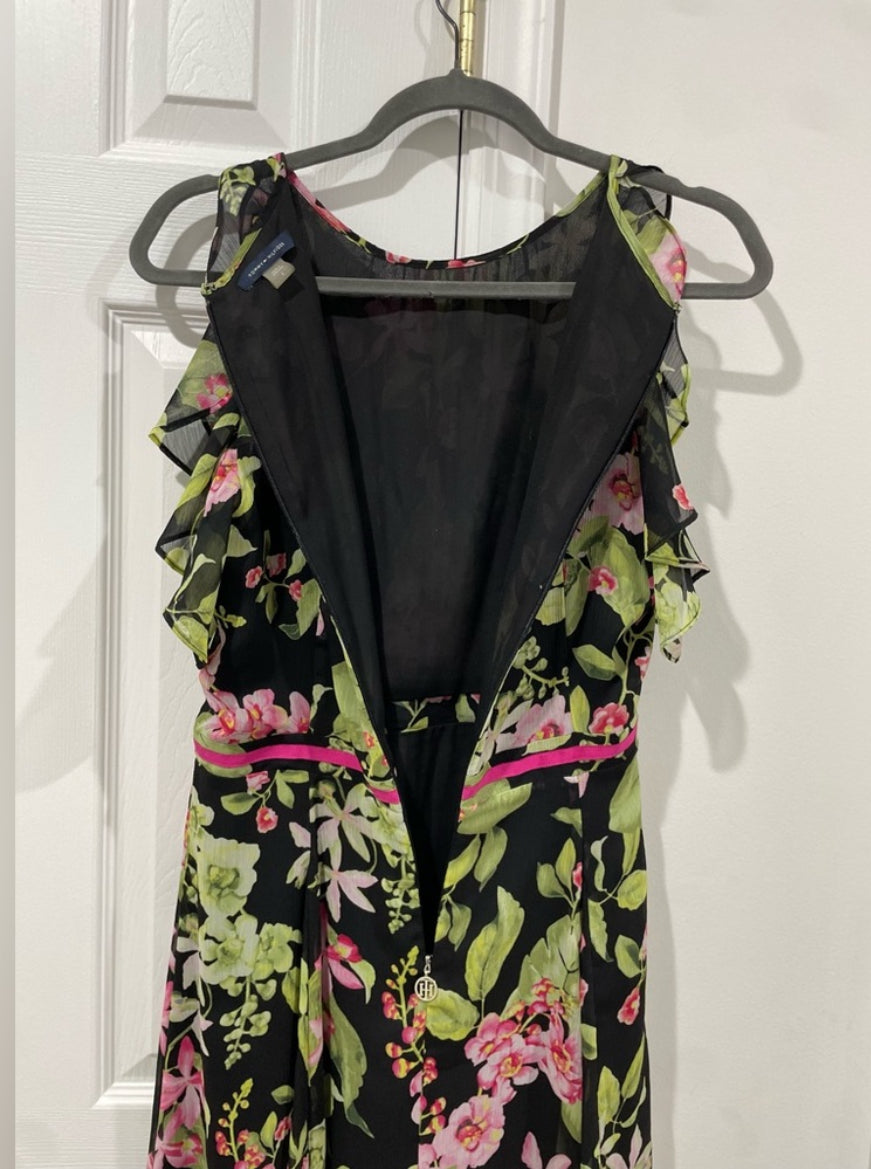 Tommy Hilfiger Floral Chiffon Ruffle Sleeveless Fit & Flare Midi Dress Size 6