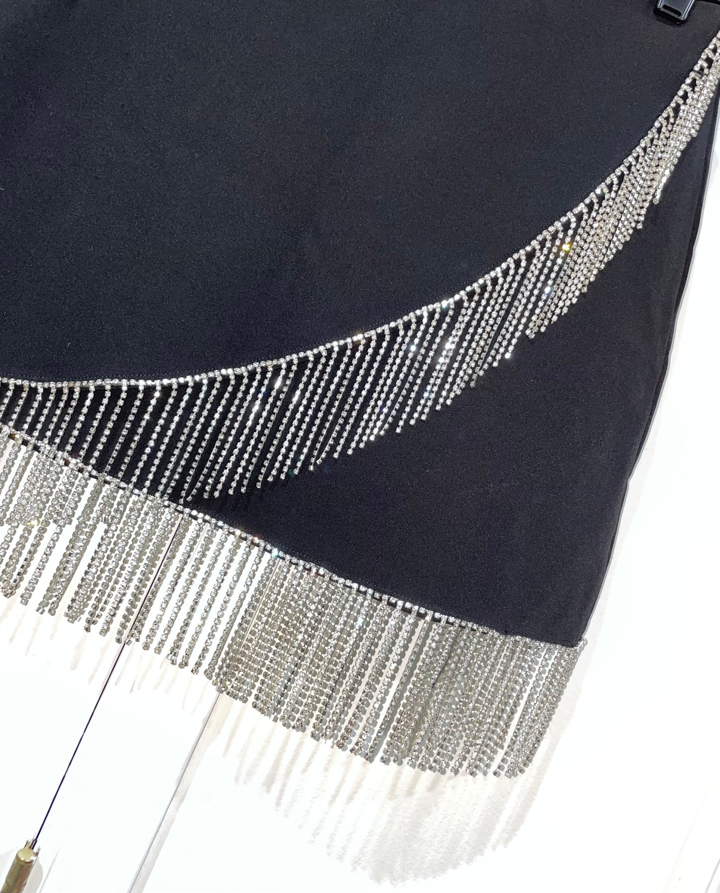 FORE Women's Rhinestone Fringe Black Mini Skirt Size Small $98