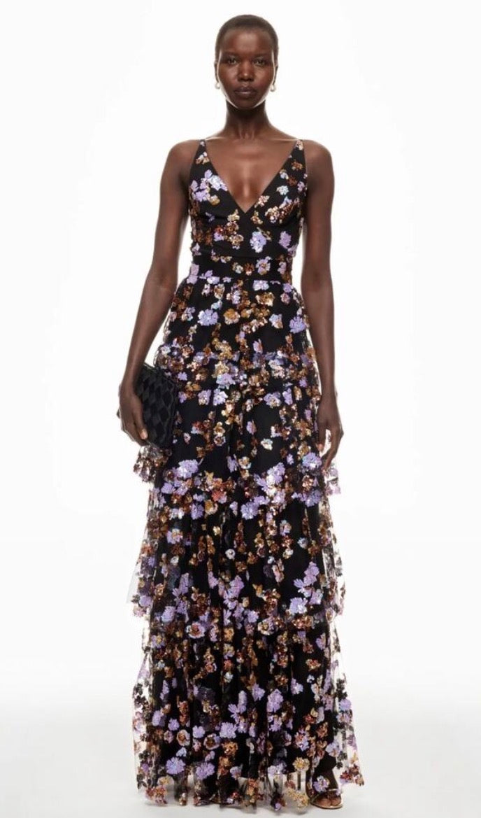 Dress The Population Lorain Floral Sequin Tiered A-Line Gown Size XXL $698